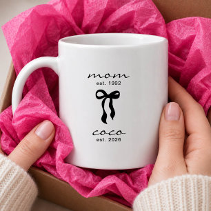 Mom to Coco Mug Pink Bow Stripes