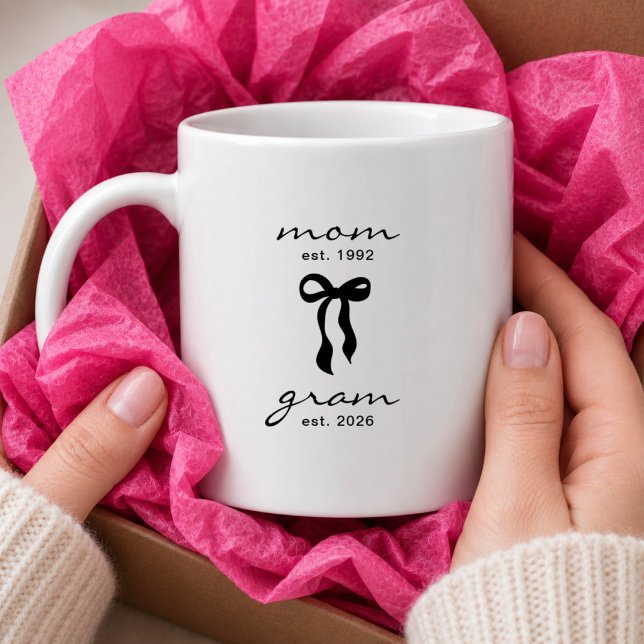 Mom to Gram Mug Pink Bow Stripes (Creator Uploaded)
