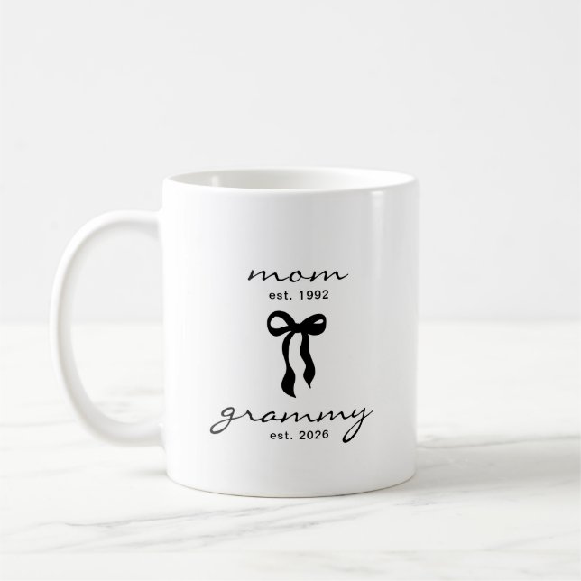 Mom to Grammy Est Mug with Bow (Left)