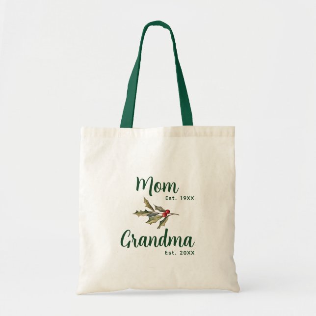 Mom to Grandma Christmas Holiday Mistletoe Custom Tote Bag (Front)