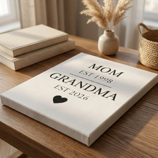 Mom to Grandma Est Year Generational Milestone Faux Canvas Print