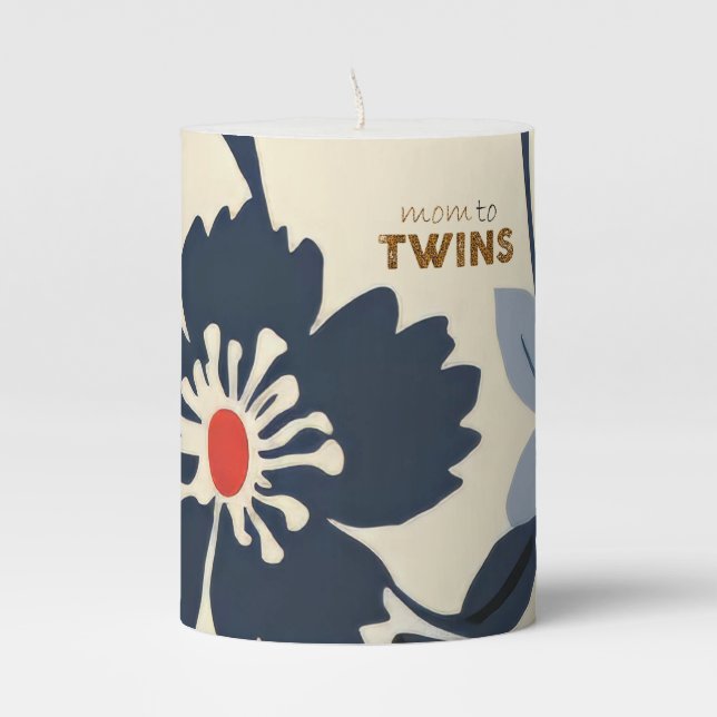 Mom to Twins Floral  Pillar Candle (Front)