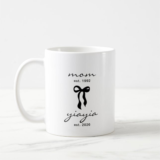 Mom to Yiayia Est Mug with Bow (Left)