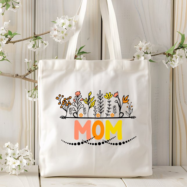 Mom Trendy Modern Floral Botanical Flowers Tote Bag (Creator Uploaded)