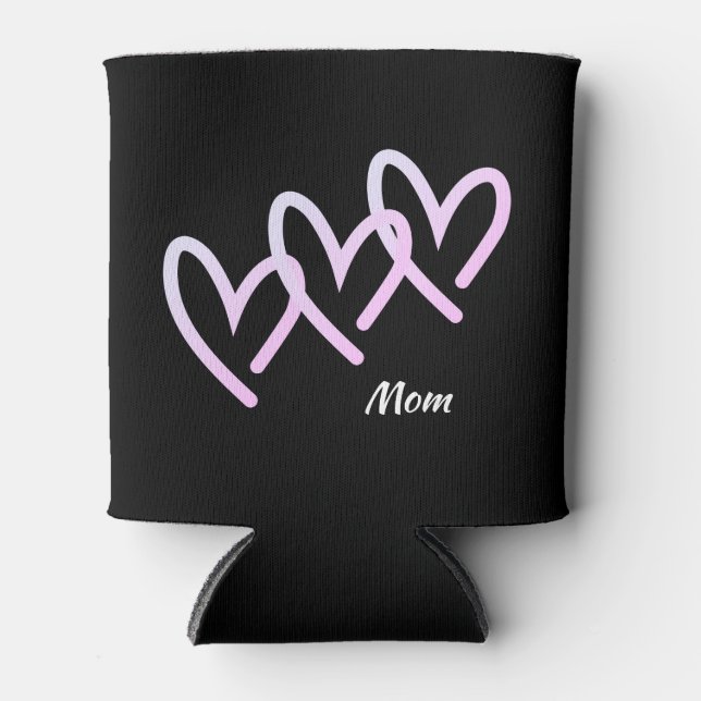 Mom Triple Black Heart Can Cooler (Front)