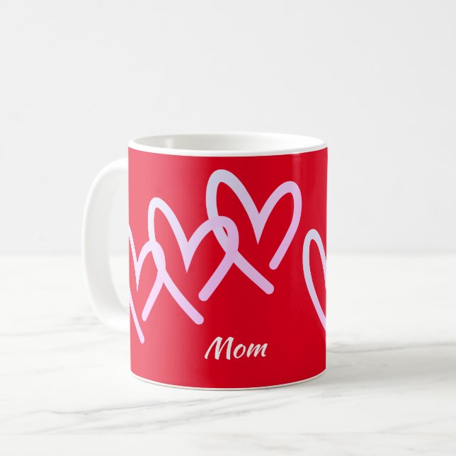 Mom Triple Red Heart Coffee Mug (Front Left)