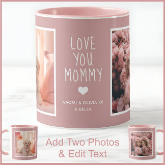 Mom Two Photo Custom Text Dusty Rose C91 Two Tone Mug