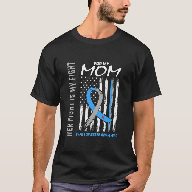Mom Type One Diabetes Awareness Ribbon American T-Shirt (Front)