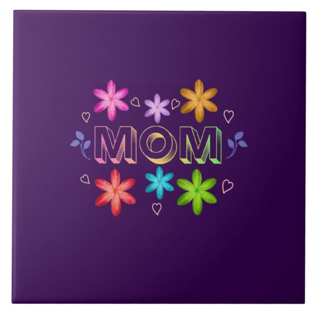 Mom Typography Design, Cute Mother Quote Text Art, Ceramic Tile (Front)