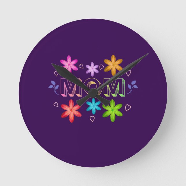 Mom Typography Design, Cute Mother Quote Text Art, Round Clock (Front)