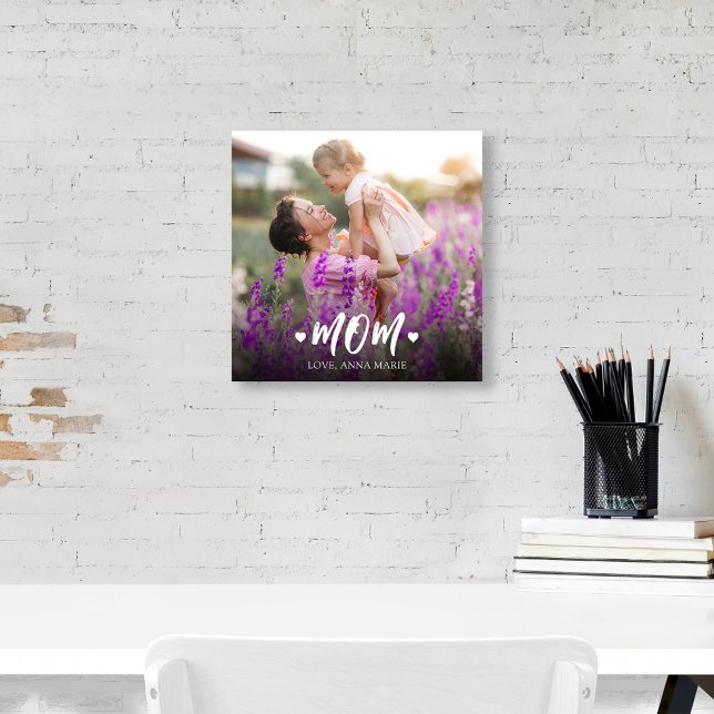 Mom Typography Heart Personalized Metal Print (Mom typography  design personalized metal print.)