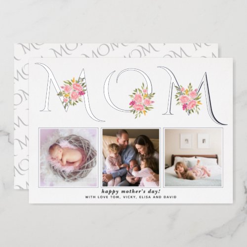 MOM typography photo Mothers Day real silver Foil Holiday Card