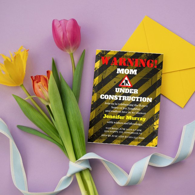 Mom Under Construction | Cute Modern Baby Shower Invitation (Creator Uploaded)