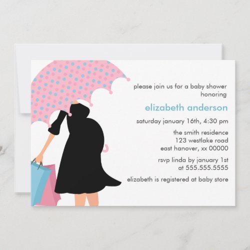 Mom Under Umbrella Baby Shower Invitations