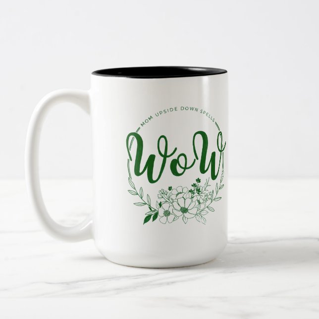 MOM upside down spells WOW! Two-Tone Coffee Mug (Left)