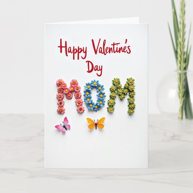Mom Valentines Floral Papercraft Card (Front)