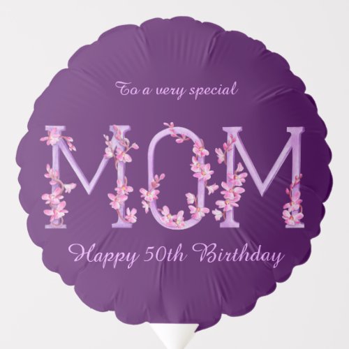 Mom watercolor Orchid custom 50th birthday purple Balloon