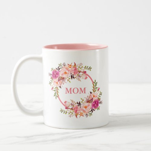 Mom Watercolor Pink Floral Two_Tone Coffee Mug
