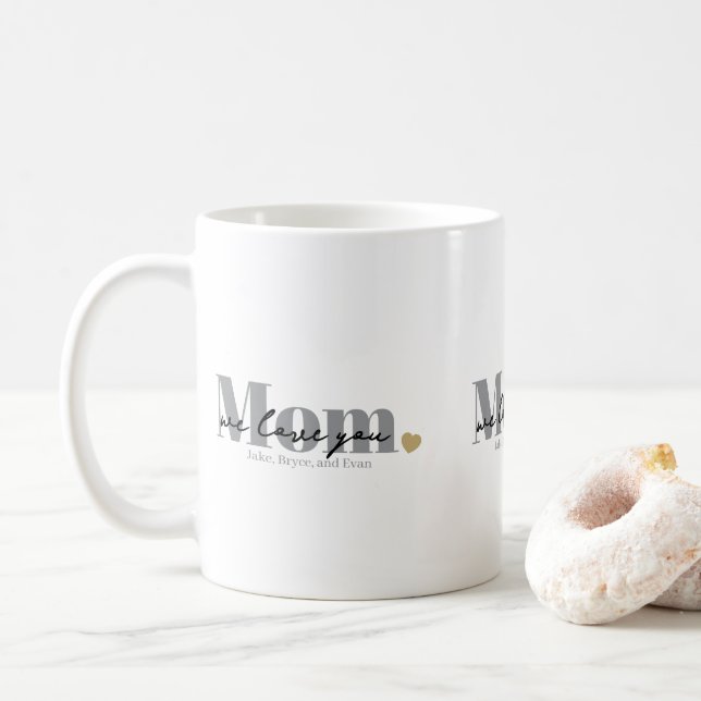 Mom We Love You Black Script Coffee Mug (With Donut)