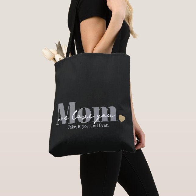Mom We Love You Black Script Tote Bag (Close Up)