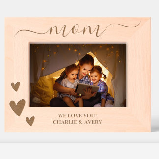 Mom We Love You Hearts and Names Engraved Frames