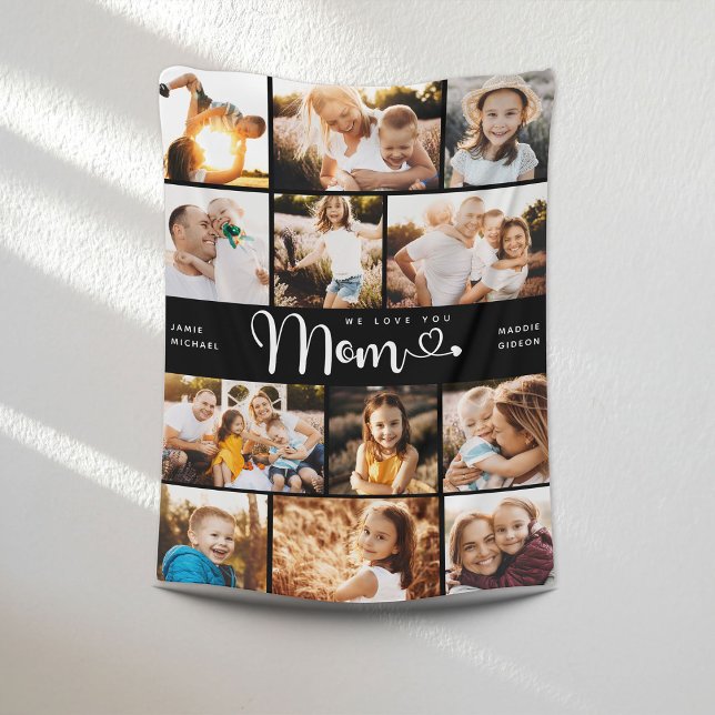  Mom We Love you Hearts Modern Photo Collage Fleec Fleece Blanket (Creator Uploaded)
