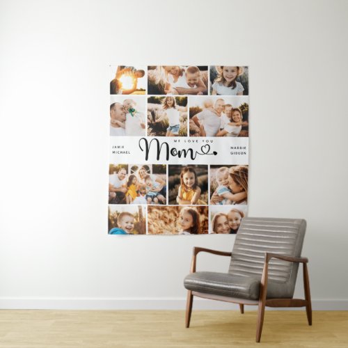  Mom We Love you Hearts Modern Photo Collage Tapestry