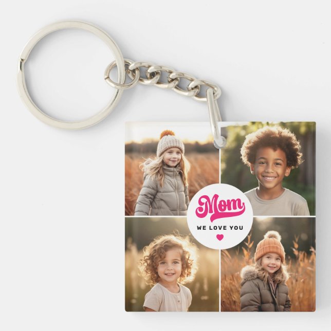 Mom we love you hearts mothers day photo keychain (Front)