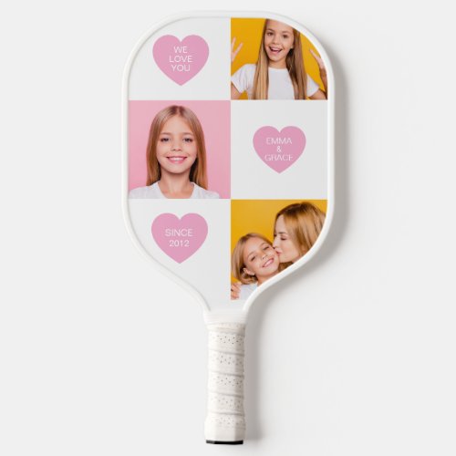 Mom We Love You Kids Names 8 Photo Collage Heart Pickleball Paddle
