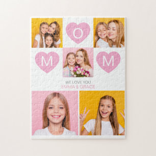 Mom We Love You Kids Names Photo Collage Heart Jigsaw Puzzle