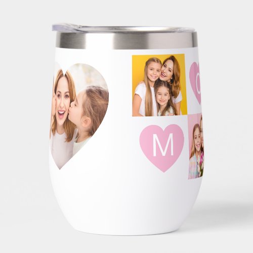 Mom We Love You Kids Names Photo Collage Heart Thermal Wine Tumbler