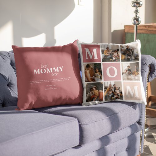 Mom We Love You  Modern 6 Photo Color Block  Throw Pillow