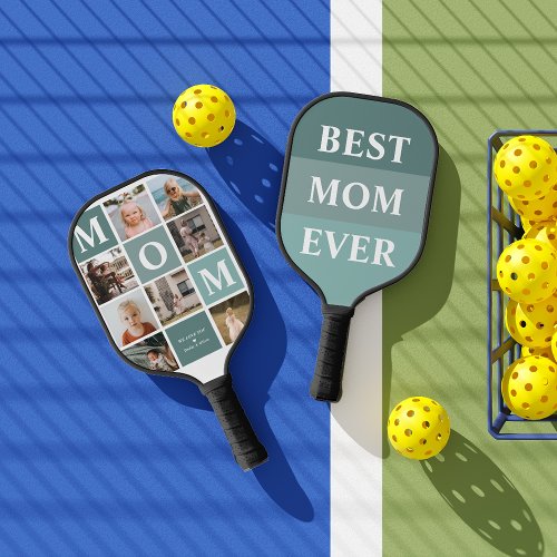 Mom We Love You  Modern 8 Photo Color Block  Pickleball Paddle