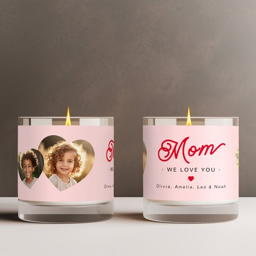 Mom we love you photo hearts pink red retro scented candle