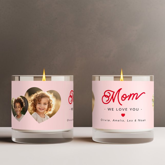 Mom we love you photo hearts pink red retro scented candle (Mom we love you photo hearts pink red retro scented candle)