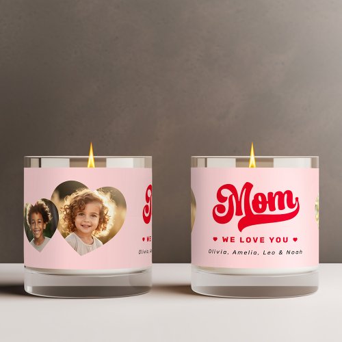 Mom we love you photo hearts pink red valentine scented candle