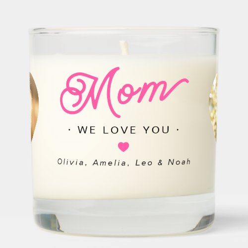 Mom we love you photo hearts pink retro scented candle