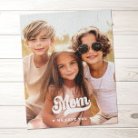 Mom we love you photo heartswhite text mothers day jigsaw puzzle<br><div class="desc">Jig saw puzzle featuring your custom photo and the text "Mom,  we love you" and little white hearts.</div>
