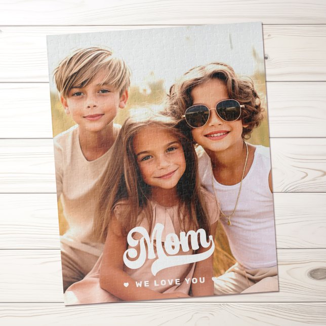 Mom we love you photo heartswhite text mothers day jigsaw puzzle (Mom we love you photo hearts white text mothers day jigsaw puzzle)