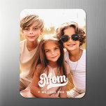 Mom we love you photo heartswhite text mothers day magnet<br><div class="desc">Flexible magnet featuring your custom photo and the text "Mom,  we love you" and little white hearts.</div>