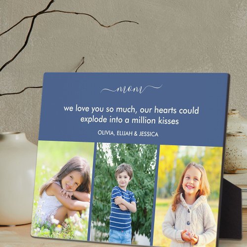 Mom We love you Poem 3 Photo Blue and Ivory Plaque