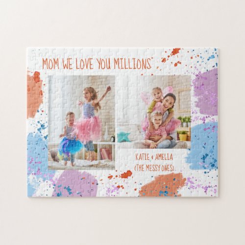 Mom We Love You Watercolor Art Attack 2 Photo Jigsaw Puzzle