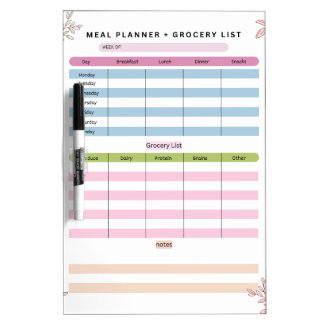 Mom Weekly Meal Planner & Grocery List Dry Erase Board