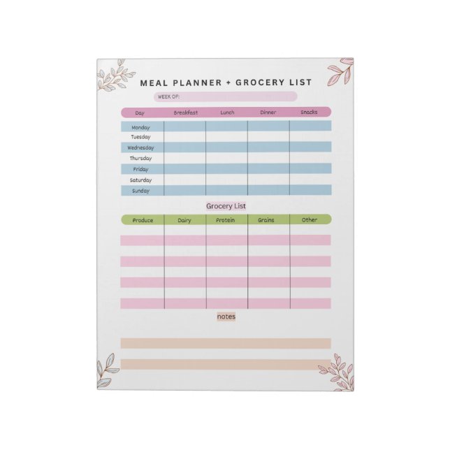 Mom Weekly Meal Planner & Grocery List Notepad (Rotated)