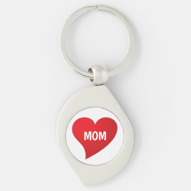 Mom white red heart minimalist modern cute keychain (Front)