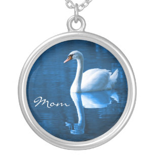 Mom, White Swan on Blue Waters Necklace