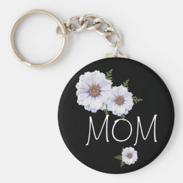 Mom White Zinnias Mothers Day Key Chain