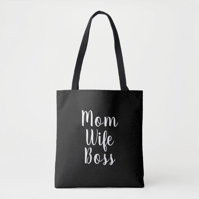 Mom wife boss black custom script cute modern  tote bag (Front)