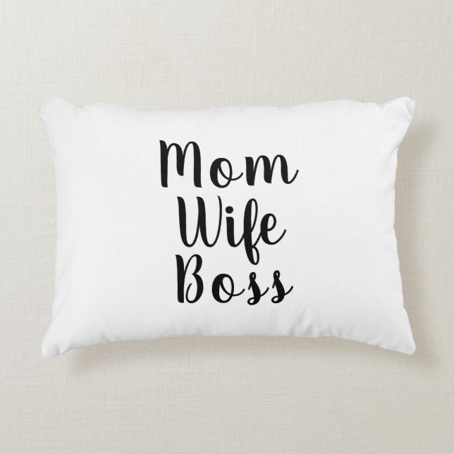 Mom wife boss black white custom script cute accent pillow (Front)