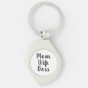 Mom wife boss black white custom script cute keychain